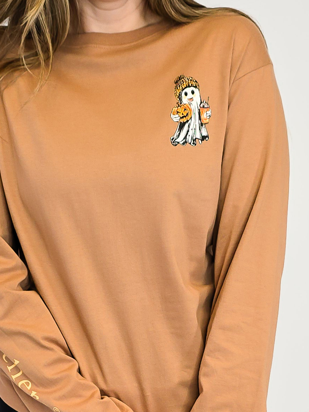 SIMPLY SOUTHERN LONG SLEEVE GHOST TEE - CHESTNUT