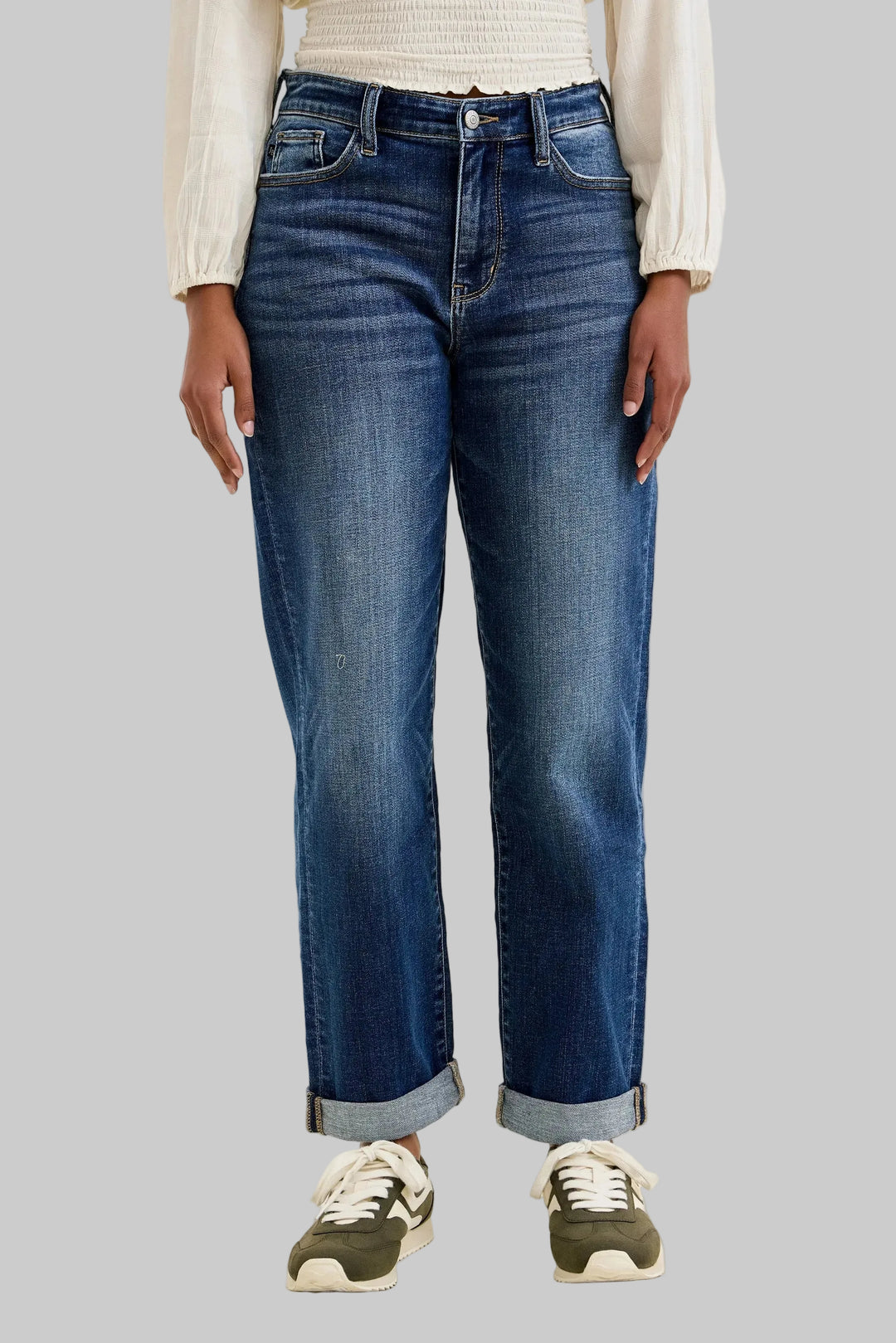 JUDY BLUE MID RISE BILLE BOYFRIEND JEANS - DARK TRUE INDIGO - 27"/30.5"