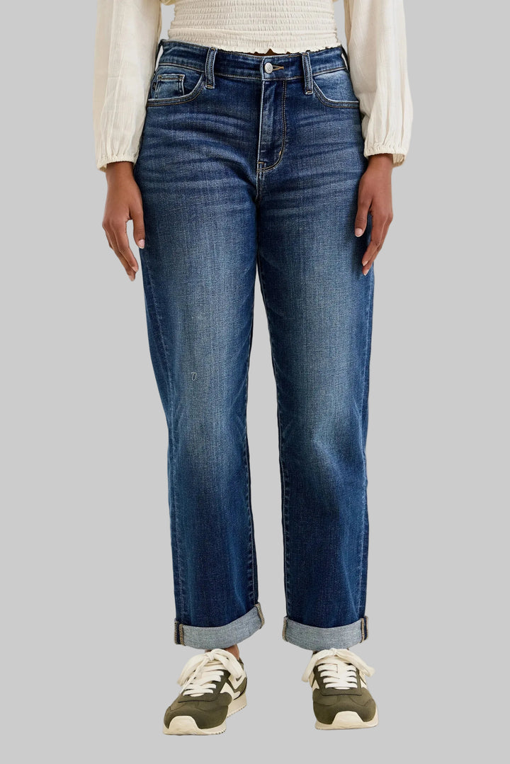 JUDY BLUE MID RISE BILLE BOYFRIEND JEANS - DARK TRUE INDIGO - 27"/30.5"
