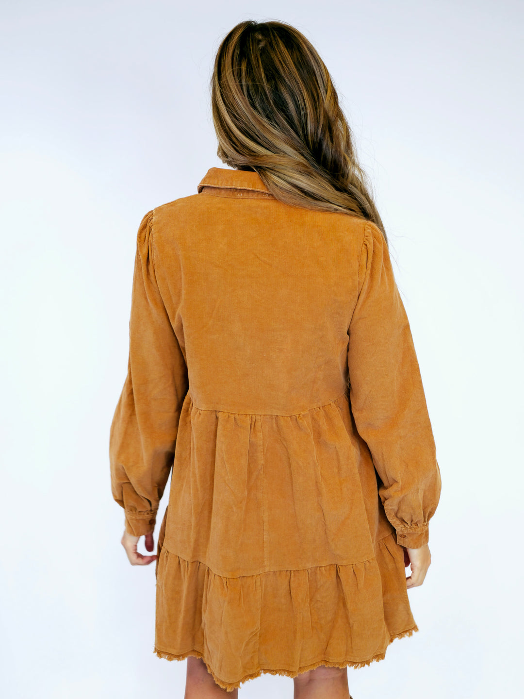 MINERAL WASHED COLLARED DRESS - CAMEL