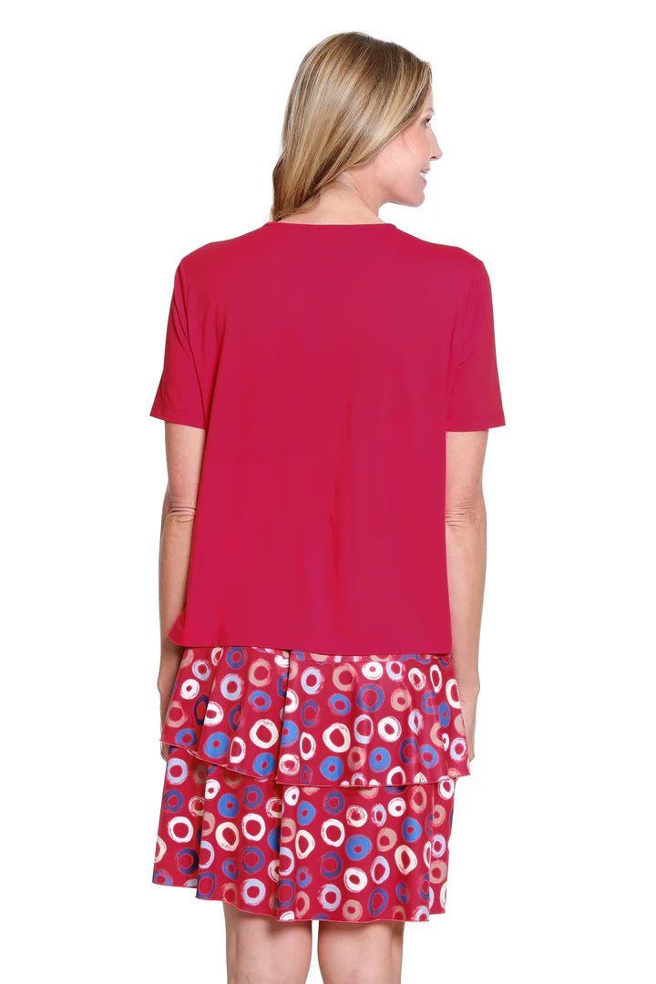 SHORT SLEEVE V-NECK TOP - FIERY RED