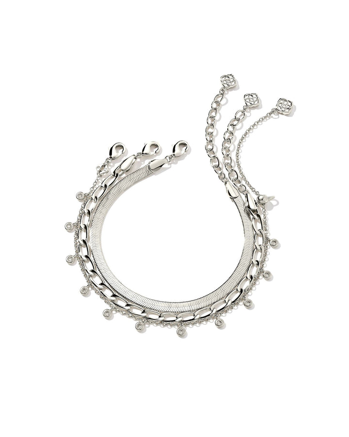 KASSIE S/3 CHAIN BRACELETS - RHODIUM