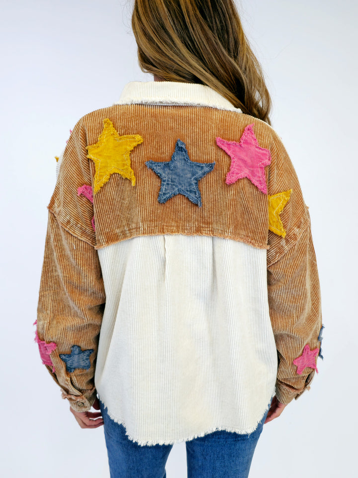 WASHED STAR PATCH CORDUROY JACKET - CREAM