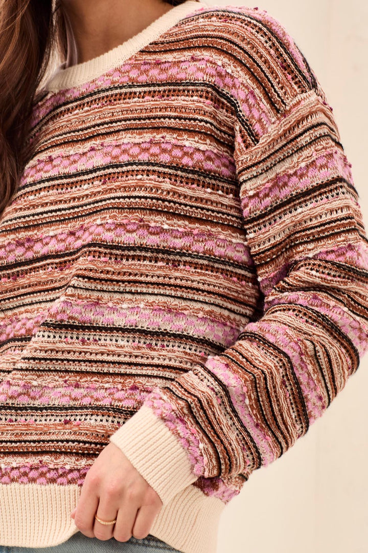 LONG SLEEVE CREW NECK SWEATER WITH CONTRAST RIB - M NOSTALGIA