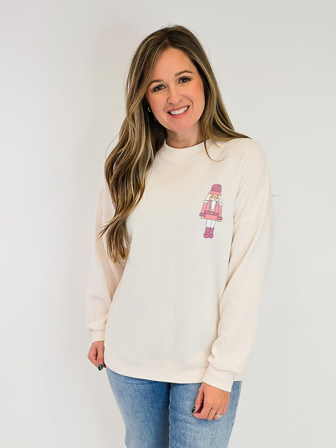 NUTCRACKER PINK COOKIE GRAPHIC CLOUDY KNIT TOP - CREAM