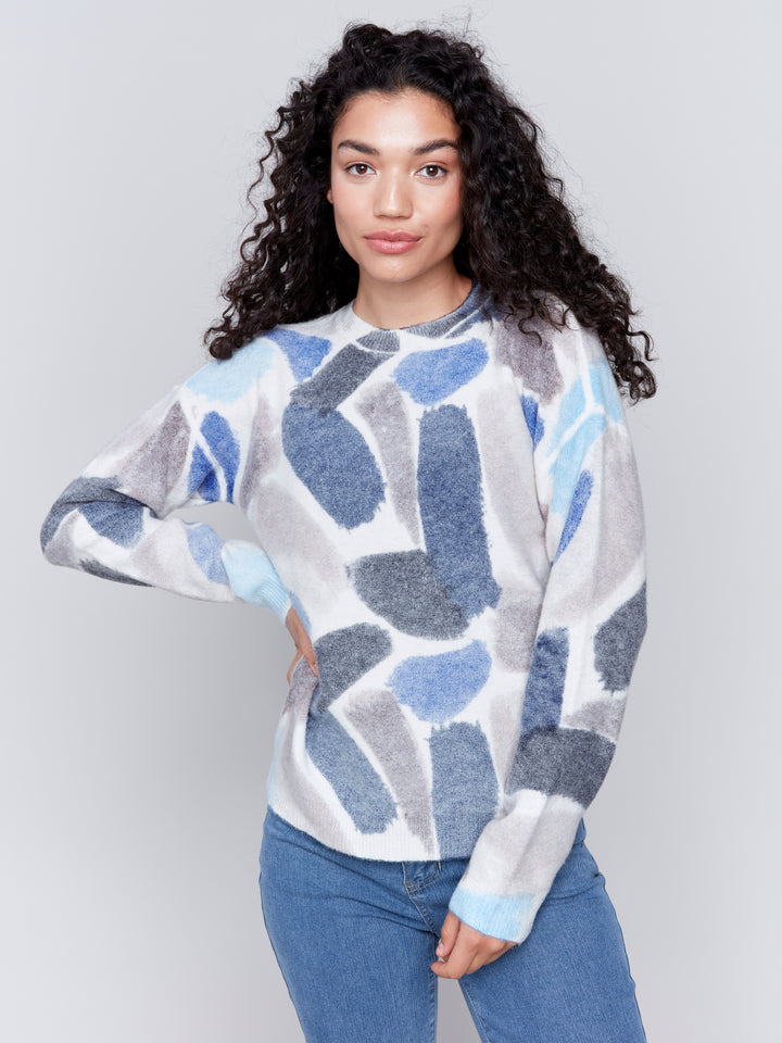 REVERSIBLE ROUND NECK SWEATER - SAPPHIRE