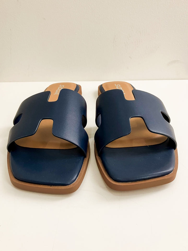 SODA SLIP ON FAUX LEATHER KNIT SANDALS - NAVY