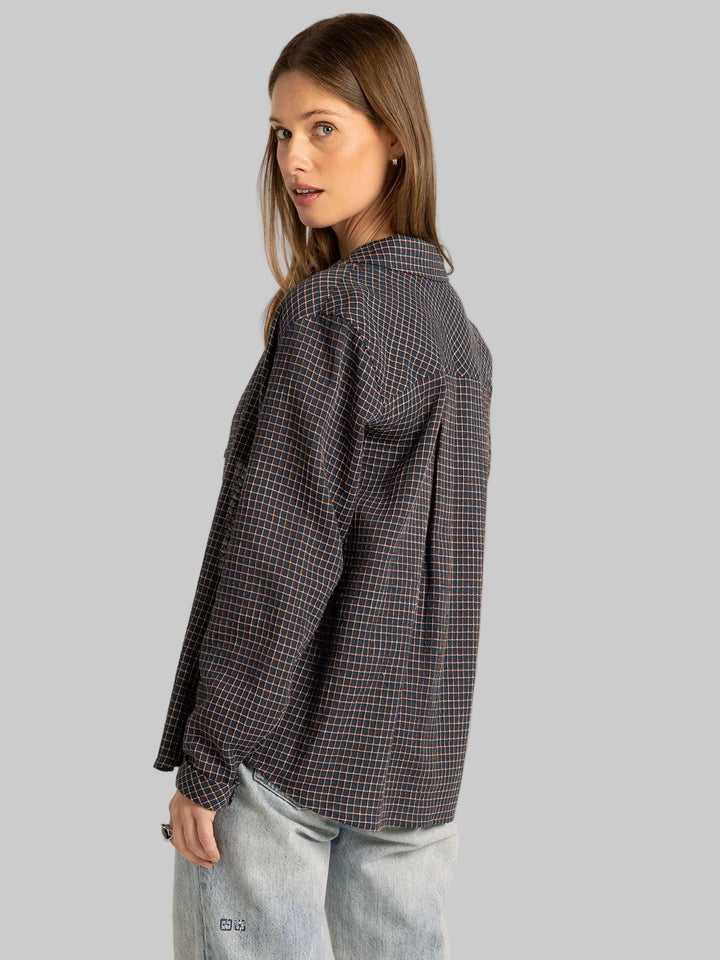 L/S COLLARED NAVIGATOR TOP - NAVY BROWN COMBO