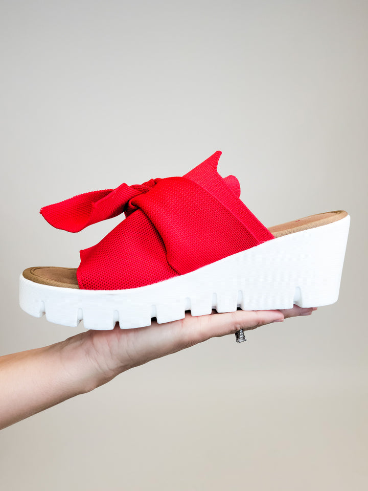 BERNIE MEV VENTI FREESIA BOW WEDGE SANDAL - RED