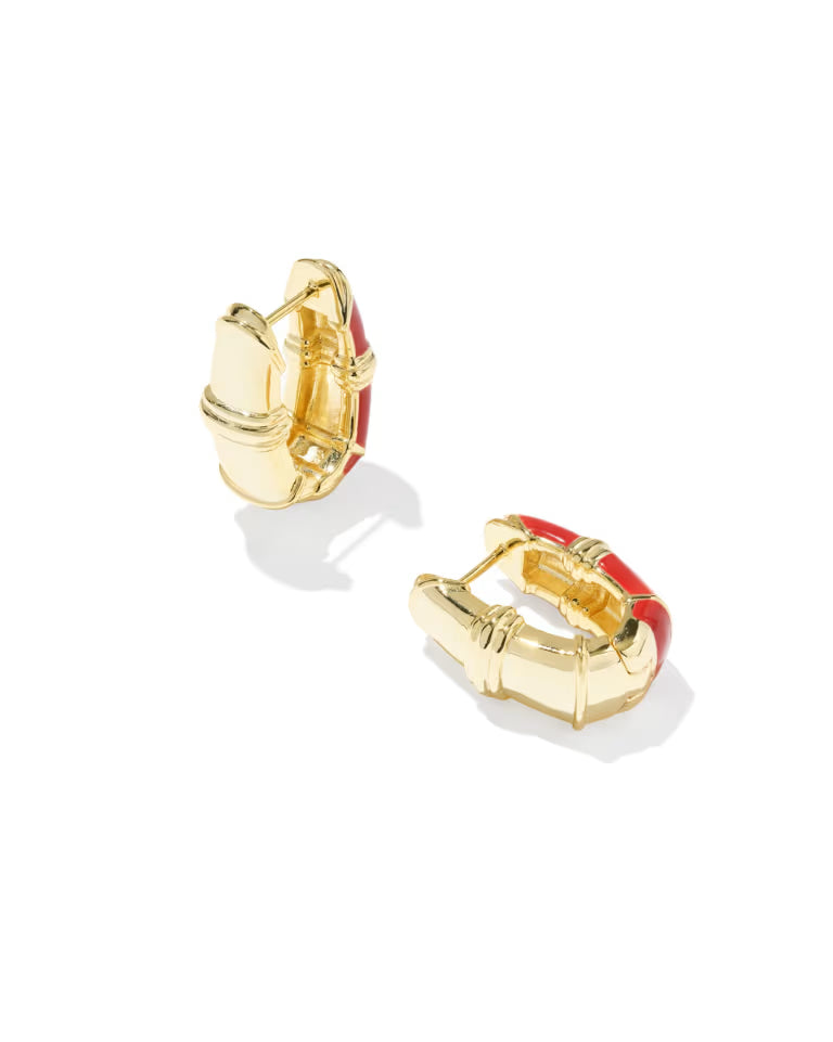 KENDRA SCOTT COURTNEY ENAMEL HUGGIE EARRINGS - GOLD RED ENAMEL