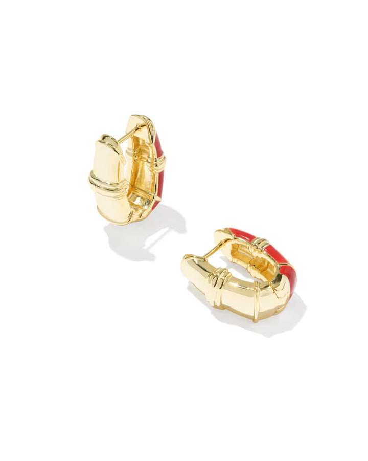 KENDRA SCOTT COURTNEY ENAMEL HUGGIE EARRINGS - GOLD RED ENAMEL