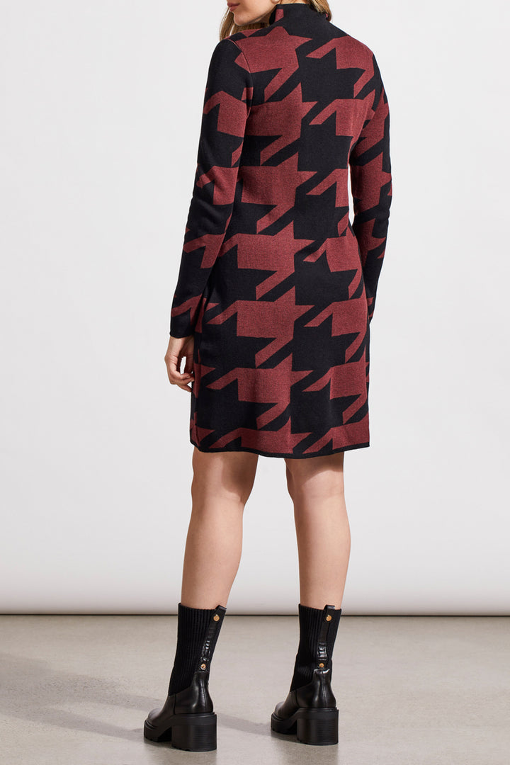 FUNNEL NECK JACQUARD SWEATER DRESS - RUM