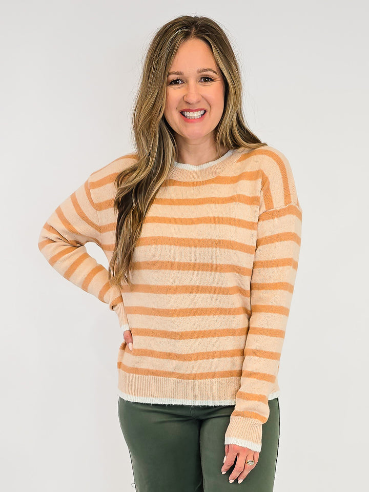 STRIPED COLOR CONTRAST DETAIL SWEATER - GOLDEN