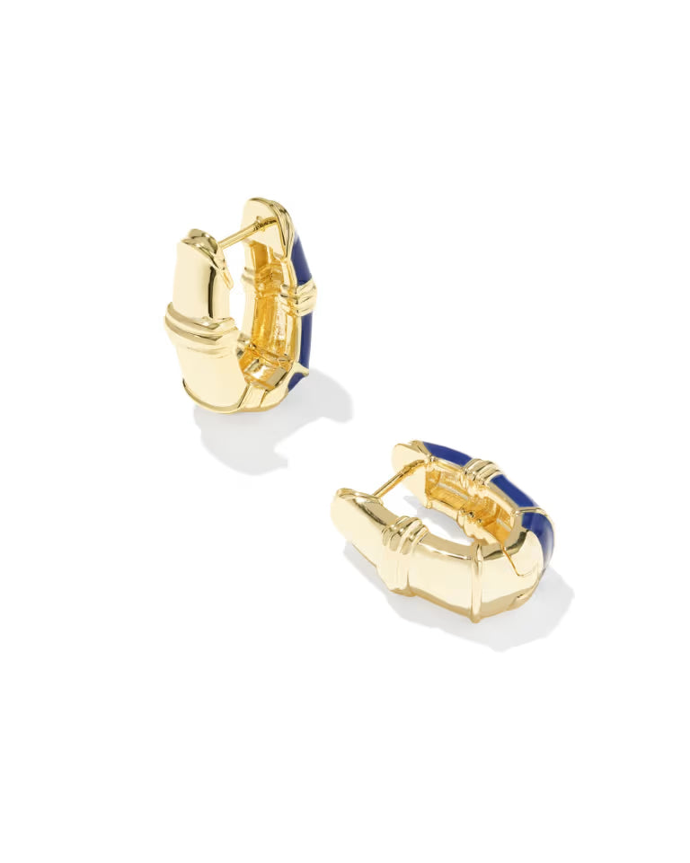 KENDRA SCOTT COURTNEY ENAMEL HUGGIE EARRINGS - GOLD BLUE ENAMEL