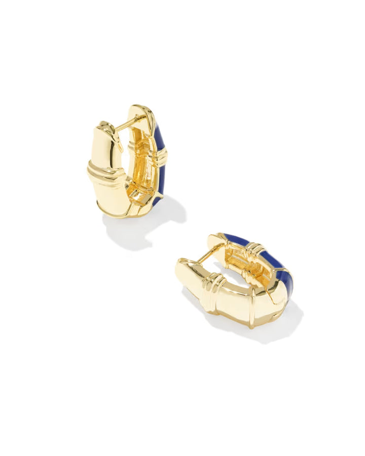 KENDRA SCOTT COURTNEY ENAMEL HUGGIE EARRINGS - GOLD BLUE ENAMEL