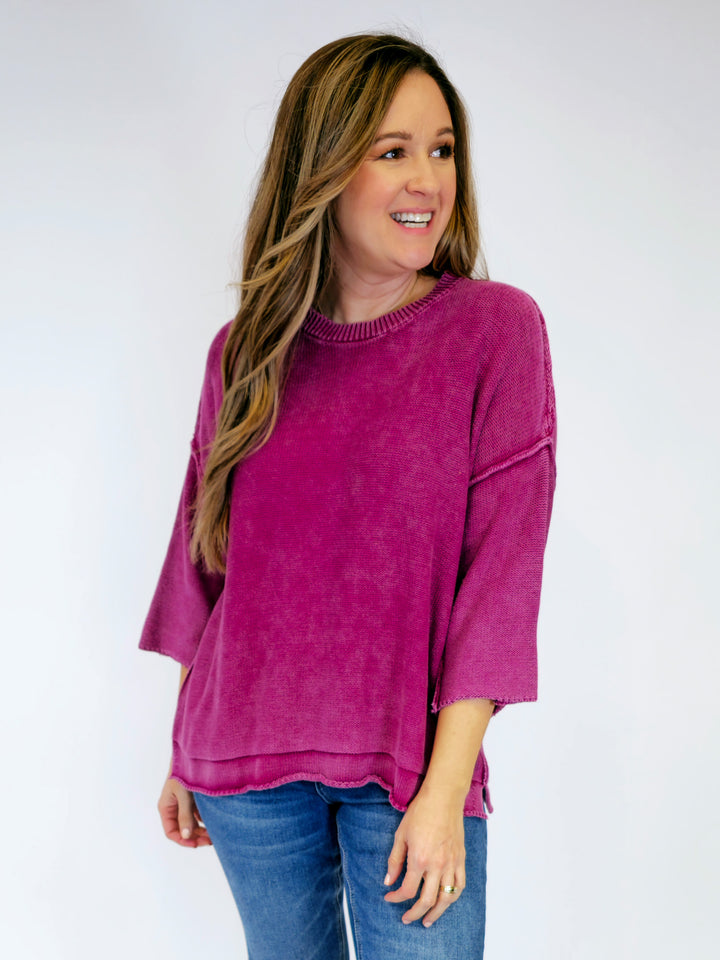 MINERAL WASHED KNIT SWEATER - BOYSENBERRY