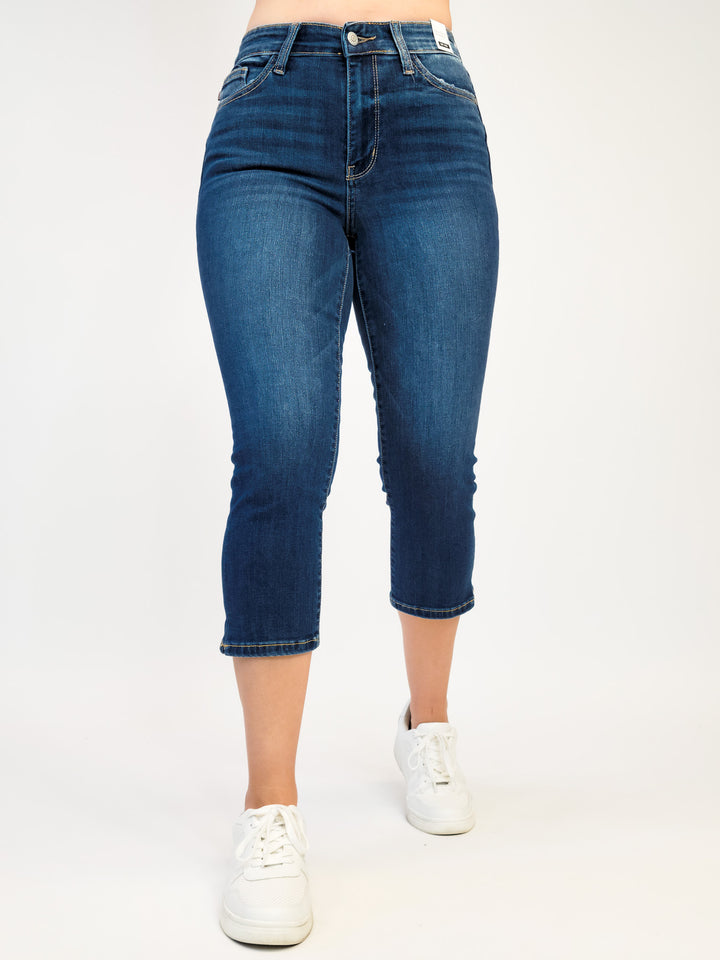 JUDY BLUE MIDRISE CAPRI WITH SIDE SLIT - DARK WASH - 22" INSEAM