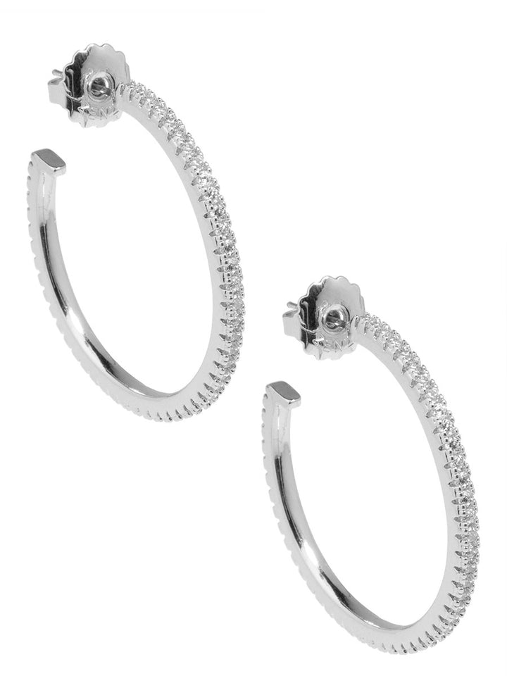 PAVE HOOP EARRING 35MM - RHODIUM