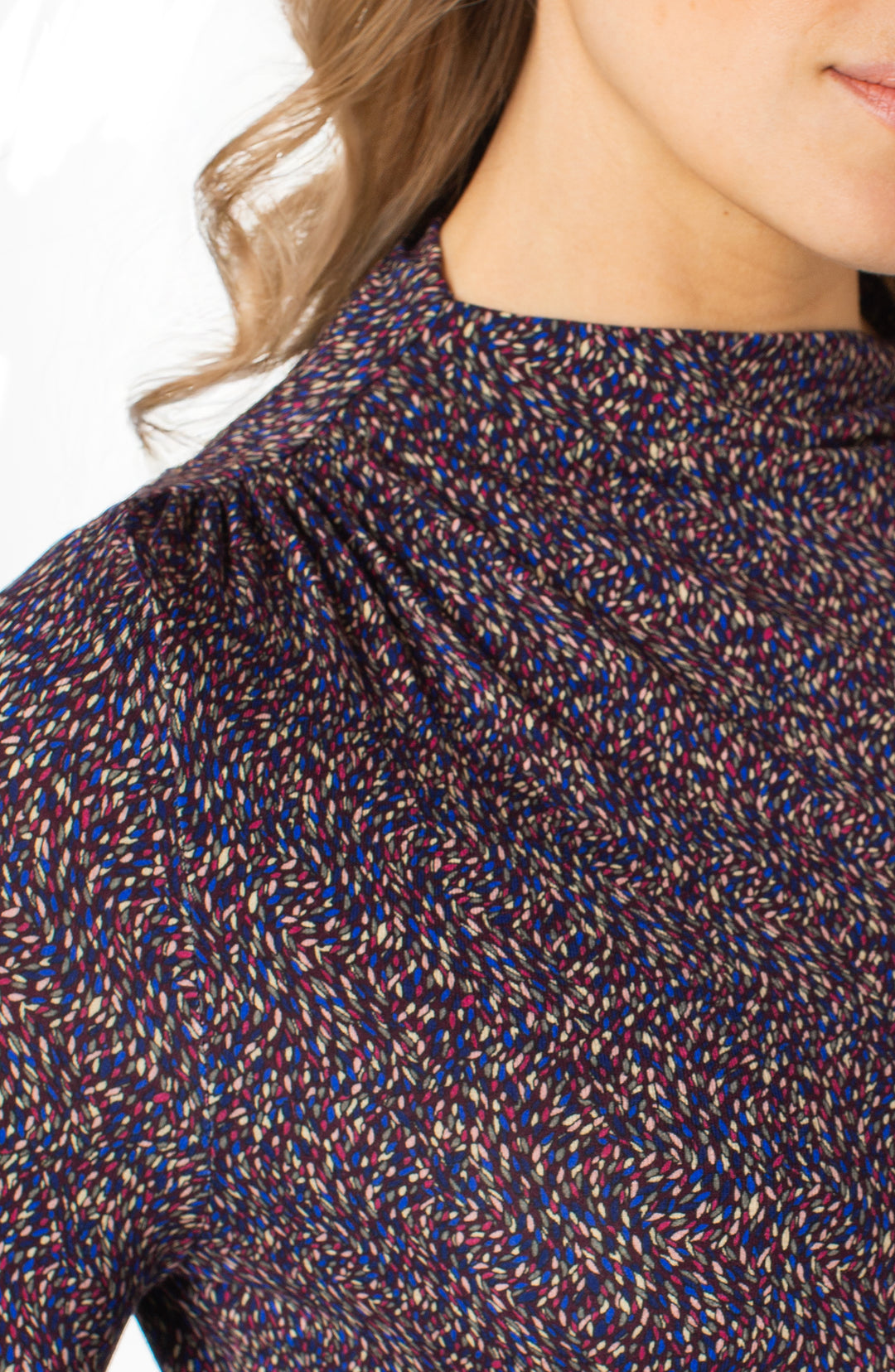 LONG SLEEVE MOCK NECK KNIT TOP W/SHIRRING - WINE BERRY