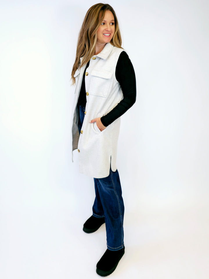 BRUSHED URBAN LONG SHACKET VEST - IVORY