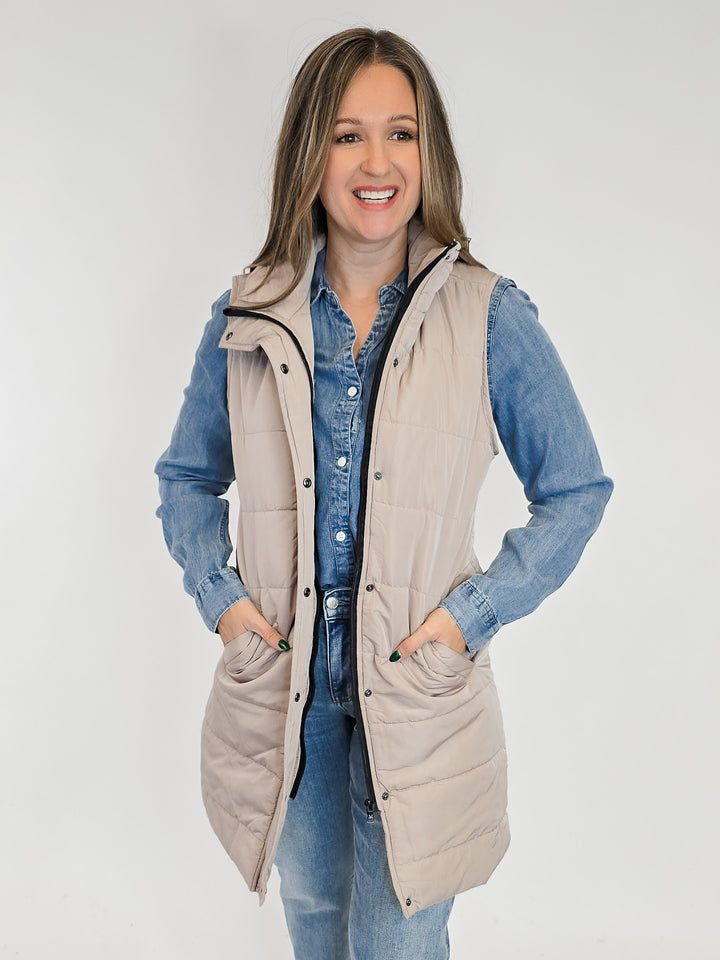 HARLOW LONG VEST - LATTE