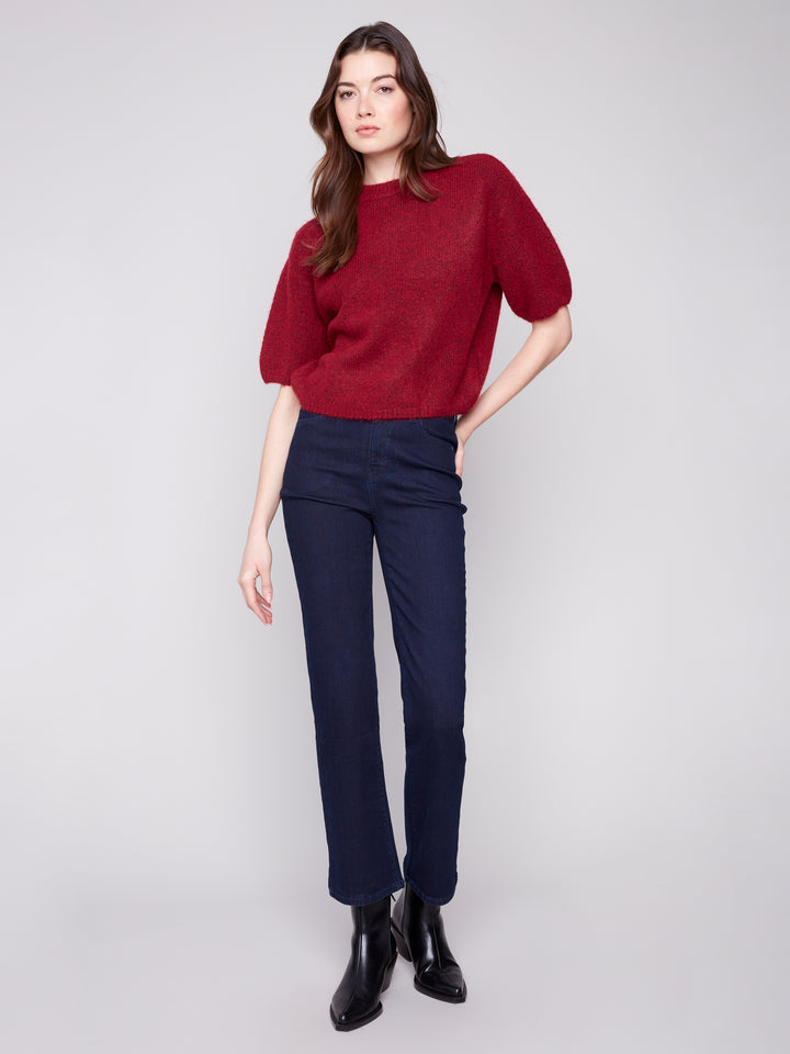 BALLOON ELBOW SLEEVE SWEATER - CABERNET