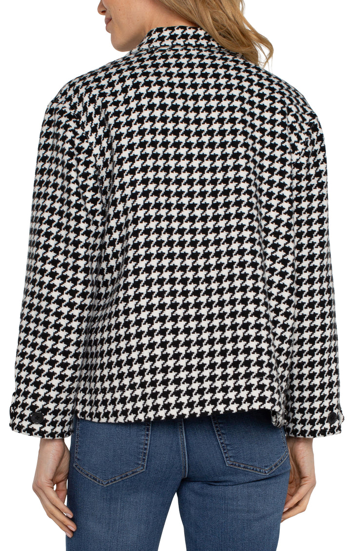 BOXY SHACKET W/SIDE SLITS - BLACK/WHITE HOUNDSTOOTH