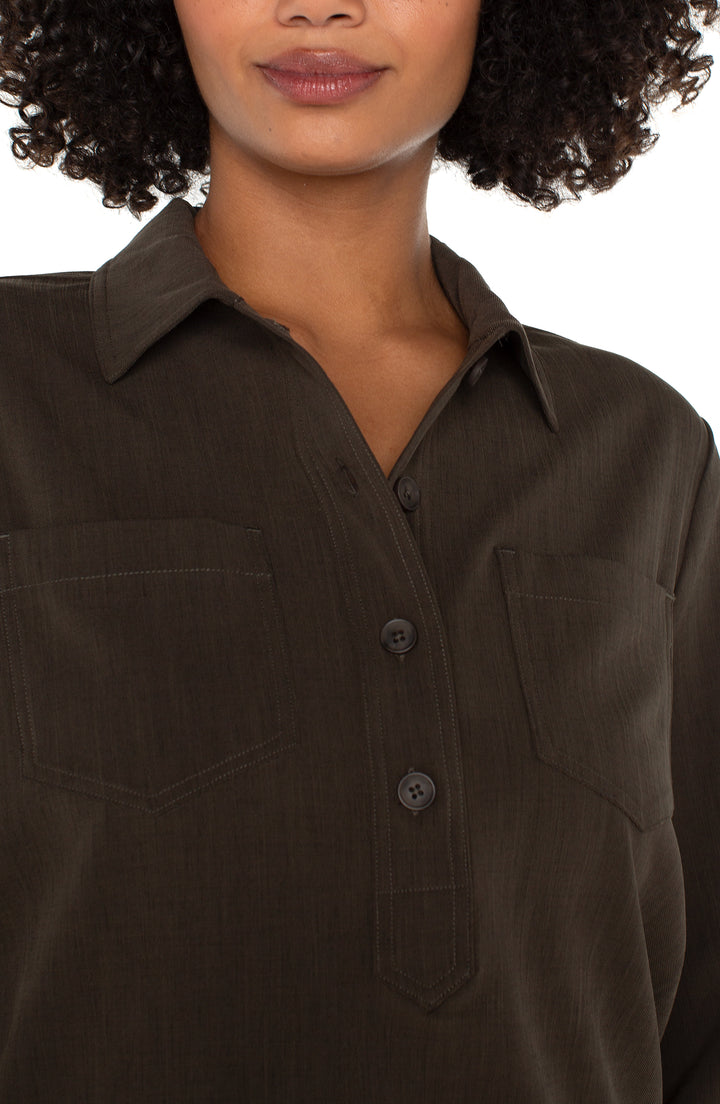 POPOVER SHIRT W/ELASTIC WAIST - BLACK OLIVE