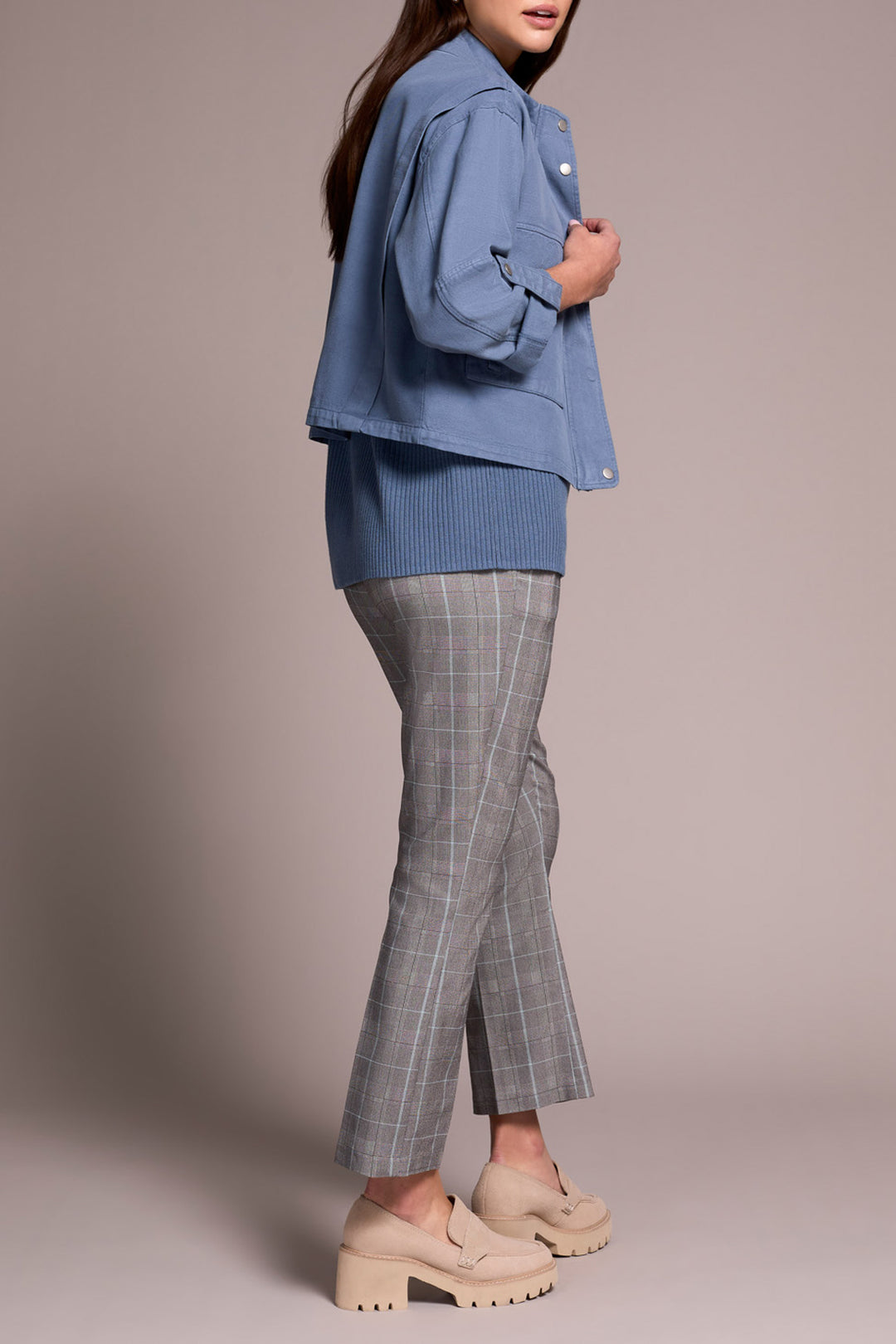 LONG SLEEVE FRONT JACKET W/DOUBLE POCKETS - SLATE BLUE