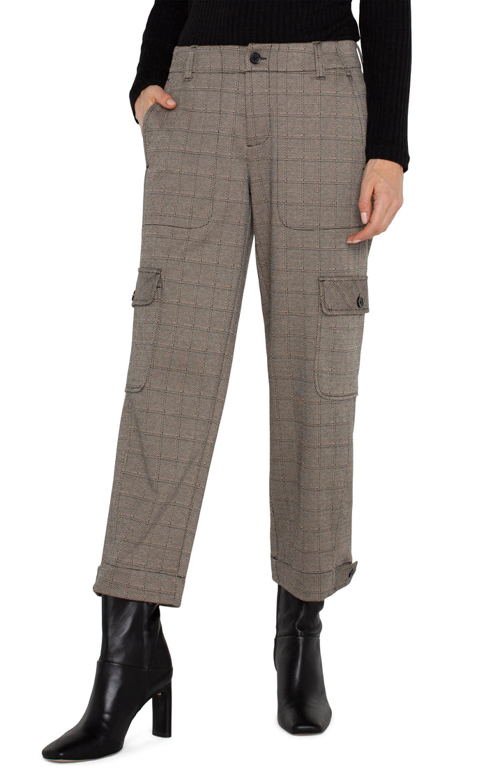 UTILITY CROP W/TAB HEM & CARGO POCKETS - 26" INSEAM - PEPPERCORN PLAID