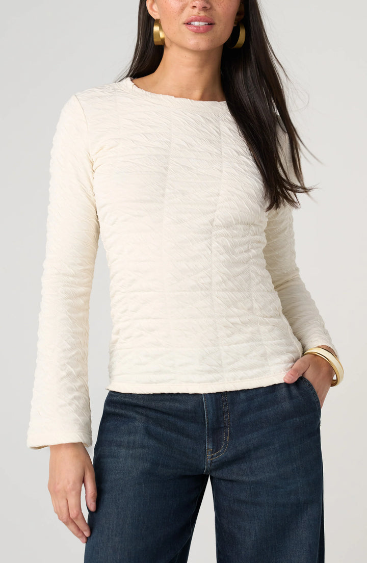 LONG FLARE SLEEVE CREW NECK TOP - CREAM