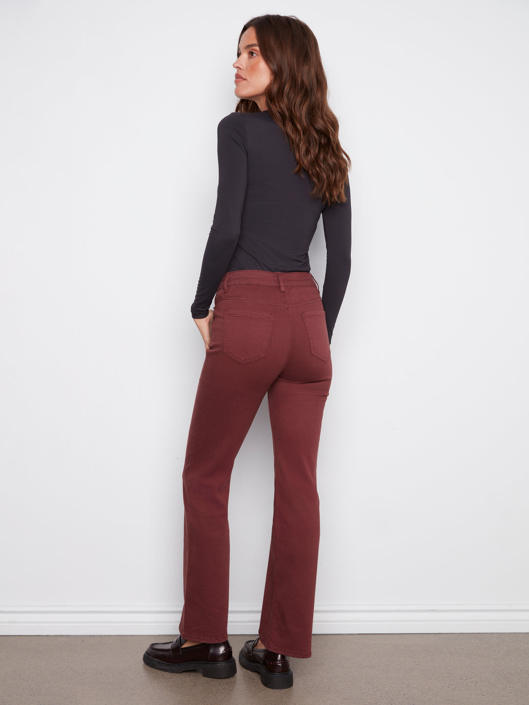 FLARE LEG TWILL PANTS - CABERNET