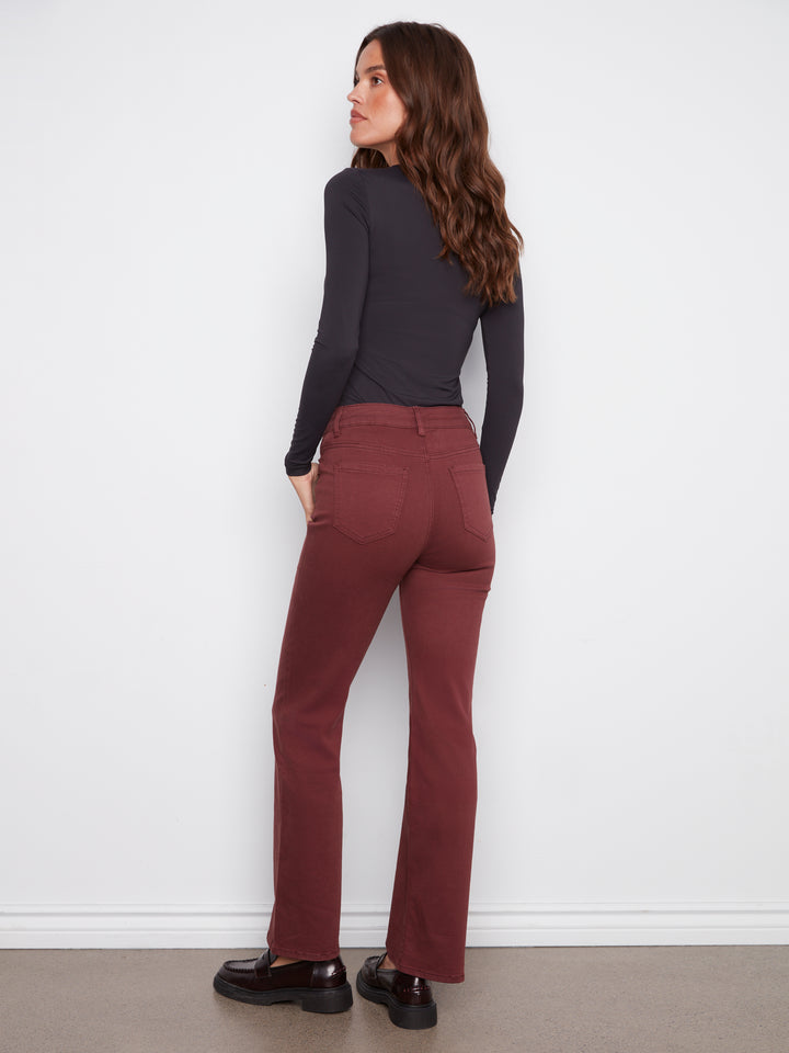FLARE LEG TWILL PANTS - CABERNET