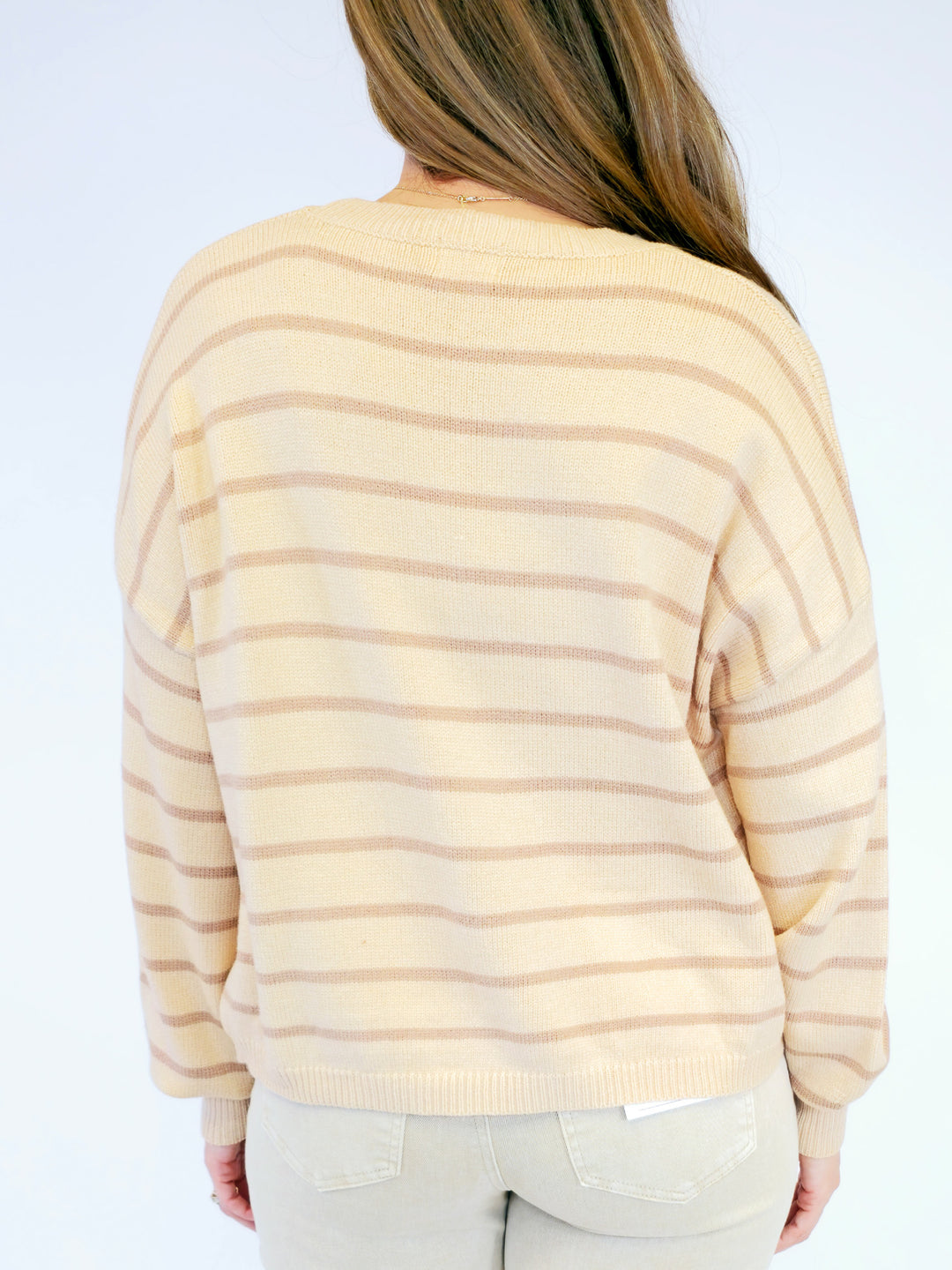 STRIPED LONG SLEEVE PULLOVER - MOCHA