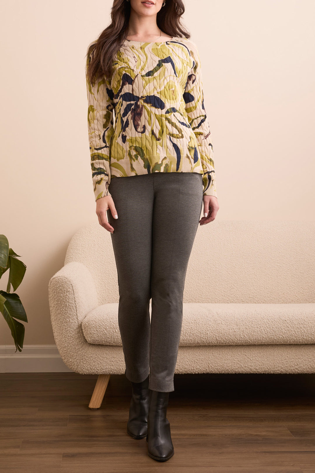 LONG SLEEVE CREW NECK SWEATER - LEEK