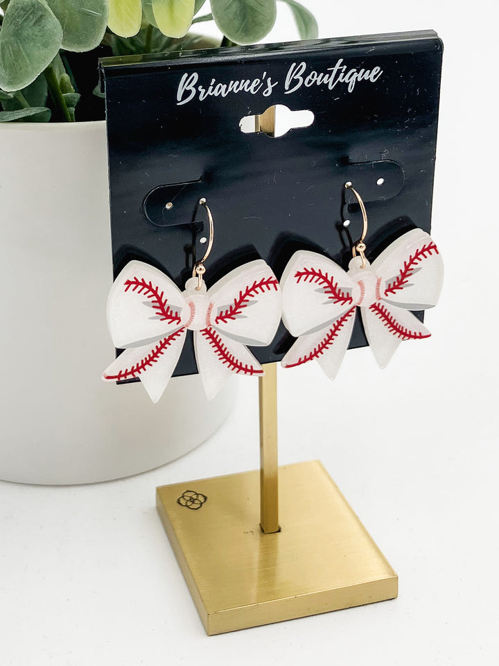BASEBALL BOW DROP EARRINGS