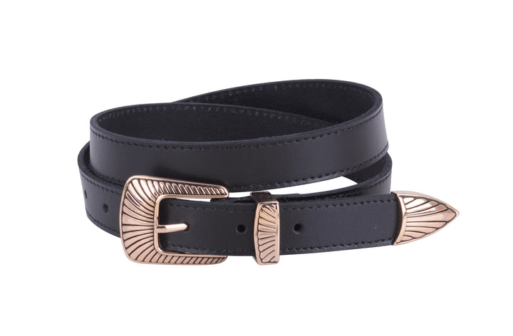 BOHO BUCKLE LEATHER BELT - BLACK