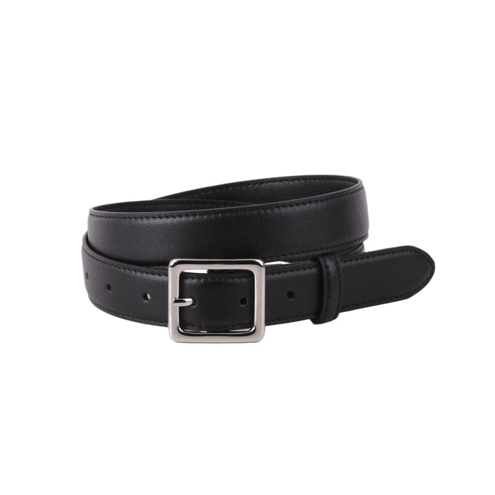 LEATHER BELT WITH SILVER SQUARE BUCKLE - BLACK