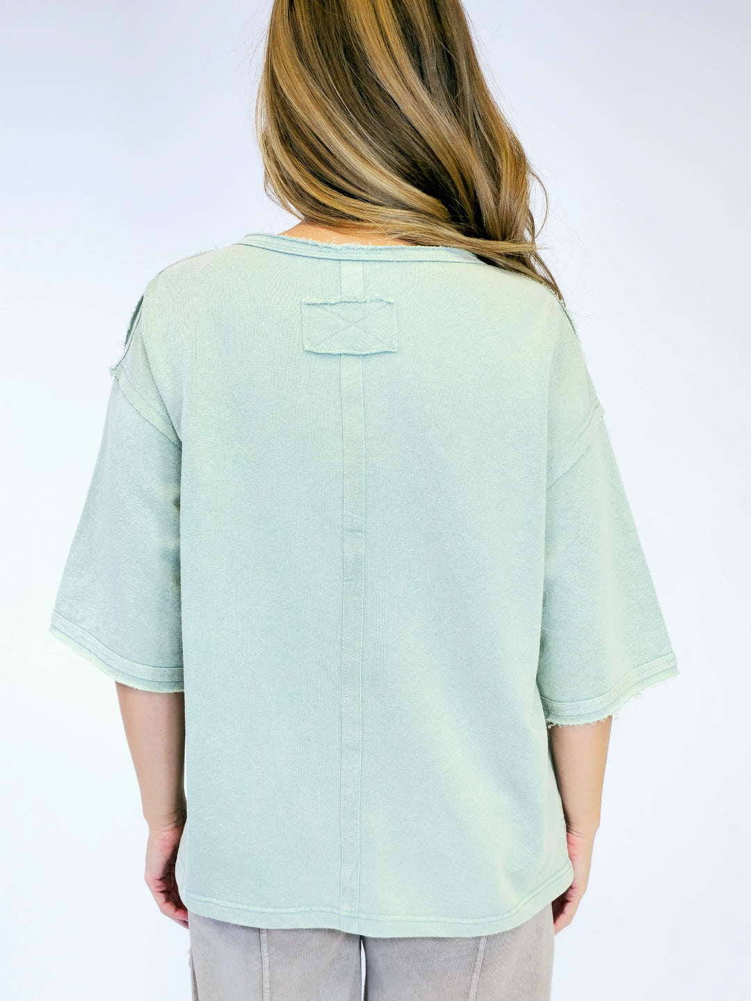 FLOWER PATCH MINERAL WASHED TERRY KNIT TUNIC - SAGE