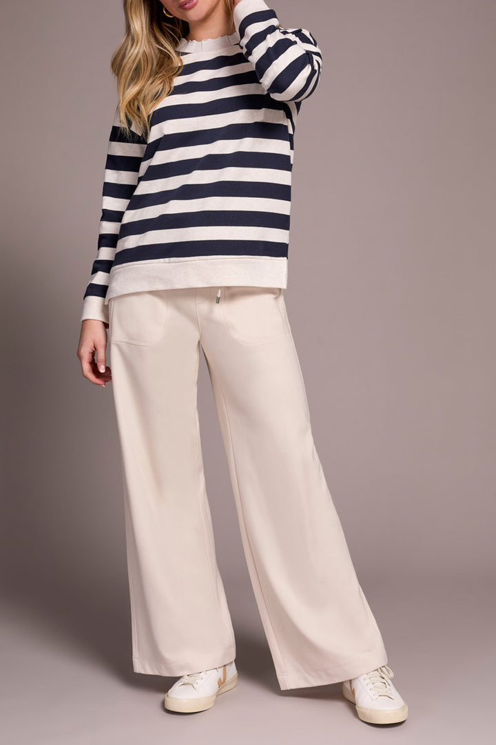LONG SLEEVE CREW NECK TOP W/RIB DETAIL - SAPPHIRE