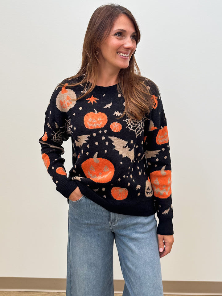 HALLOWEEN GRAPHIC KNIT SWEATER - BLACK