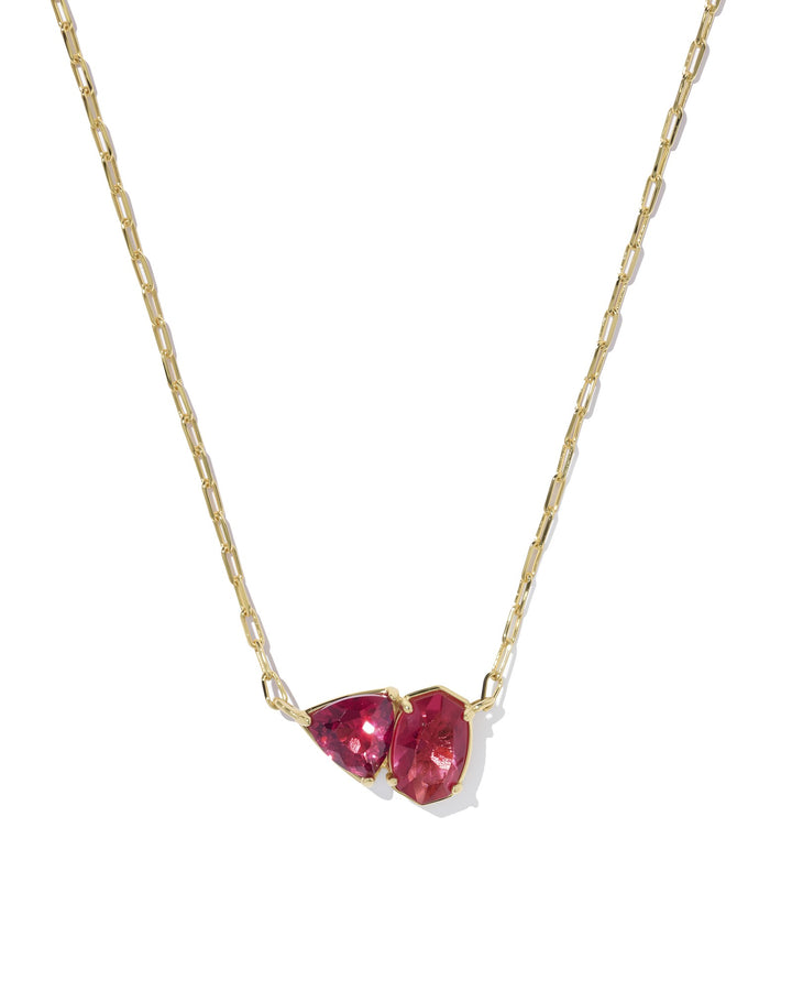 KENDRA SCOTT TATUM SHORT PENDANT NECKLACE - GOLD BURGUNDY MIX