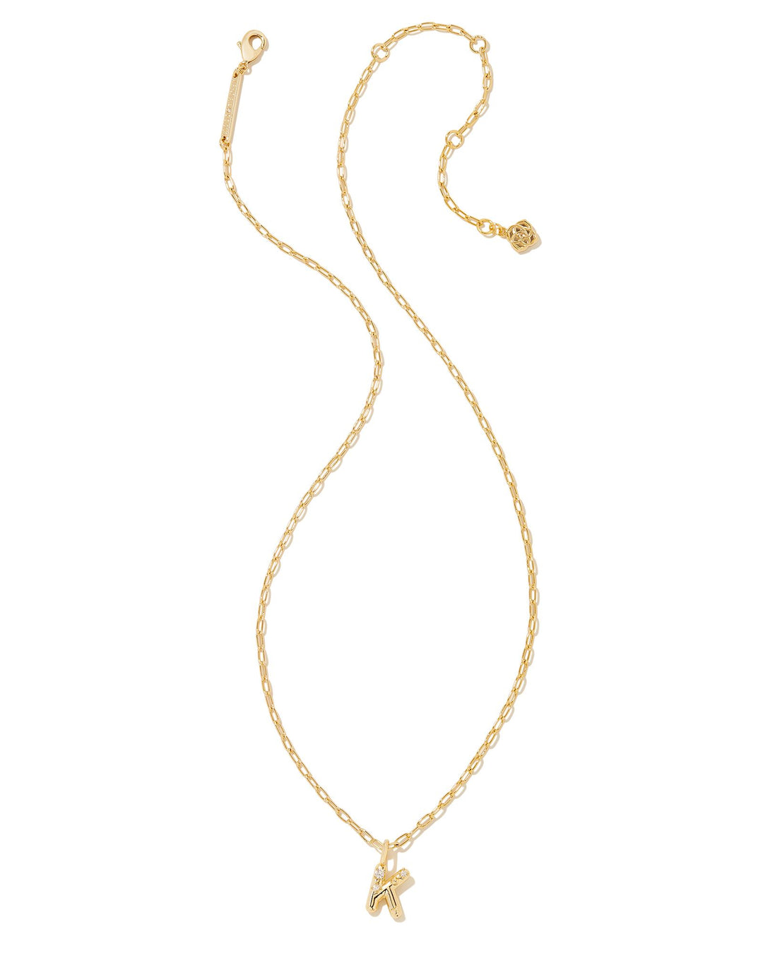 KENDRA SCOTT CRYSTAL LETTER K SHORT PENDANT INITIAL NECKLACE - GOLD WHITE CZ