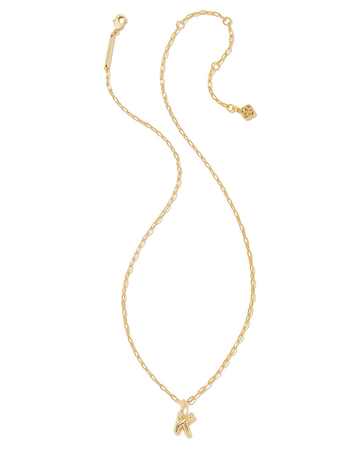 CRYSTAL LETTER K SHORT PENDANT INITIAL NECKLACE - GOLD WHITE CZ