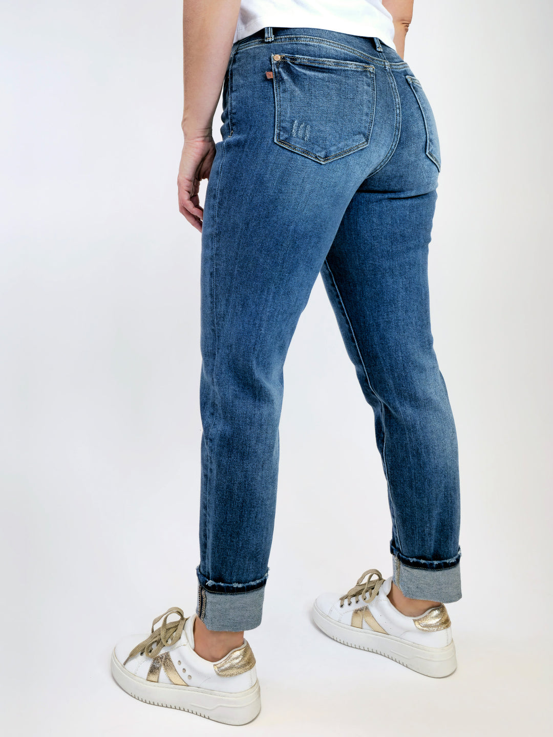 JUDY BLUE MIDRISE VINTAGE WASH W/CUFF BOYFRIEND JEANS - DARK