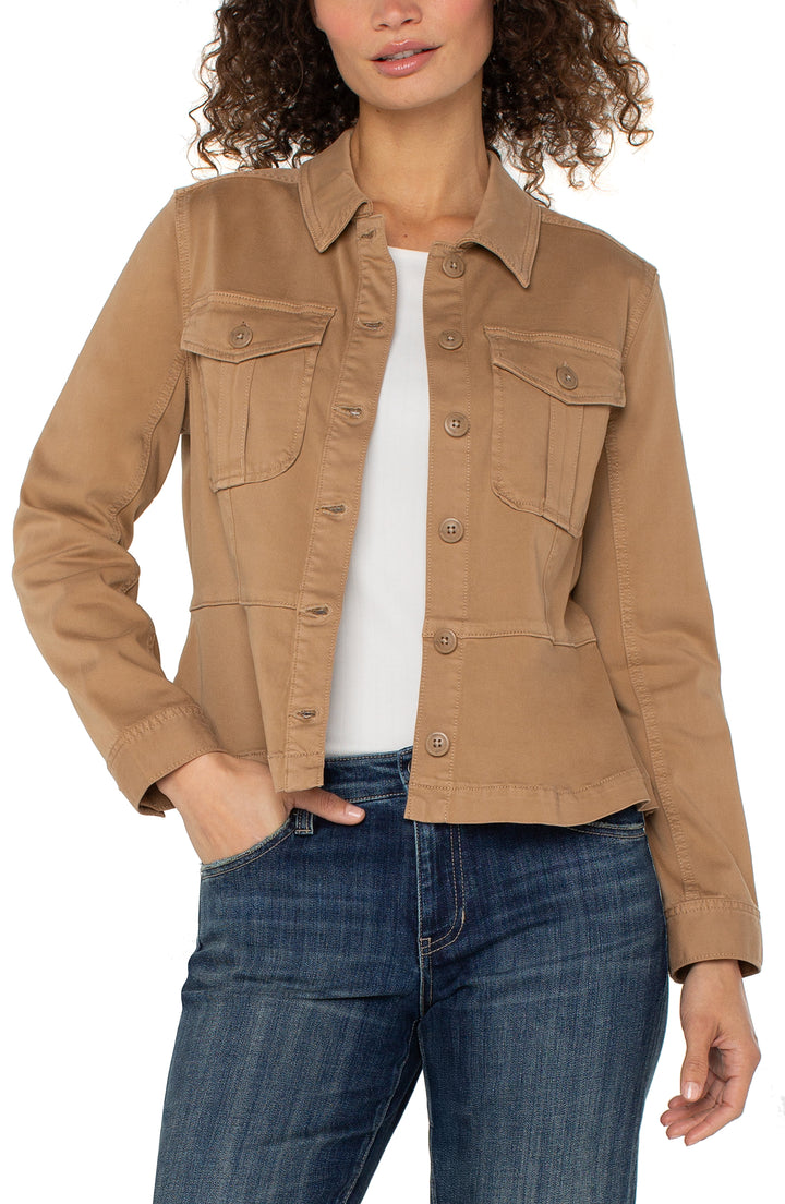 PEPLUM HEM TRUCKER JACKET - DESERT CAMEL