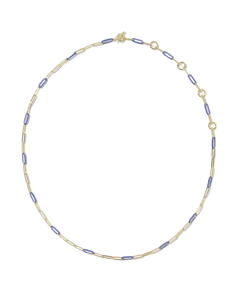 KENDRA SCOTT COURTNEY ENAMEL LINK AND CHAIN NECKLACE - GOLD BLUE ENAMEL
