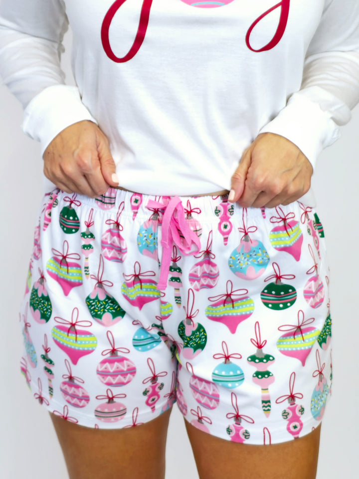 WONDERLAND SLEEP SHORTS - WHITE/PINK