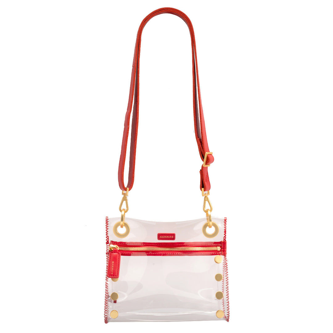 HAMMITT TONY SMALL CLEAR HANDBAG - POPPY RED/BRUSHED GOLD