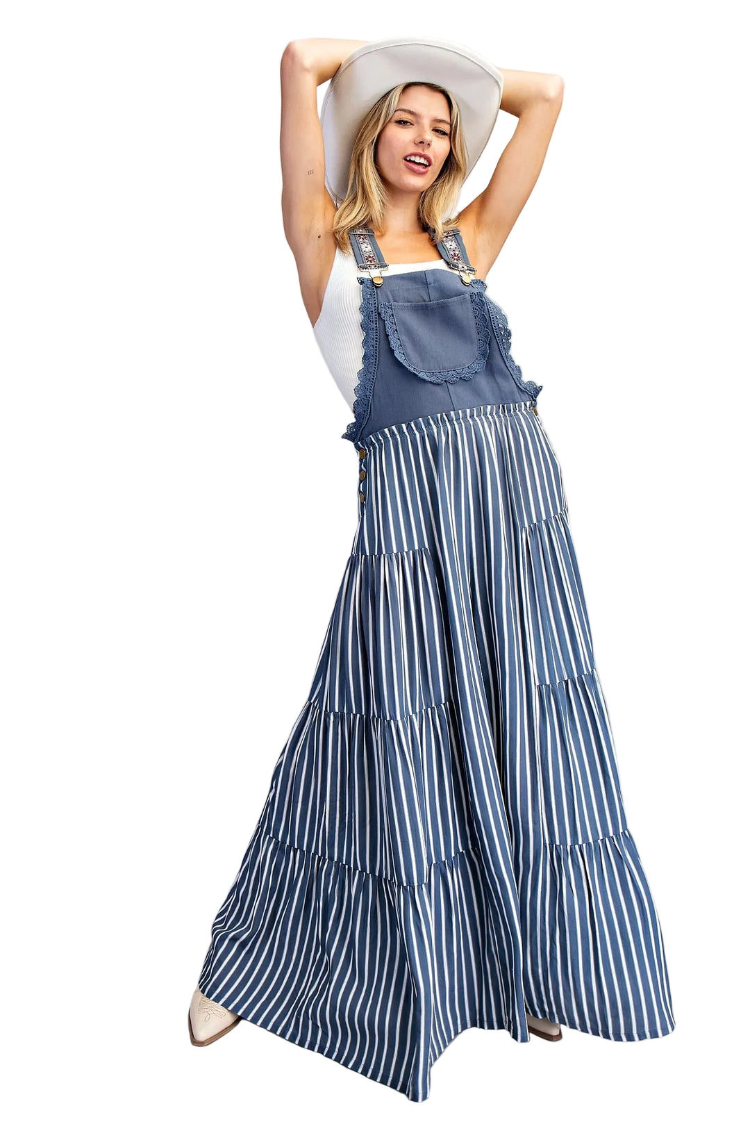 STRIPED WIDE LEG JUMPSUIT - DENIM